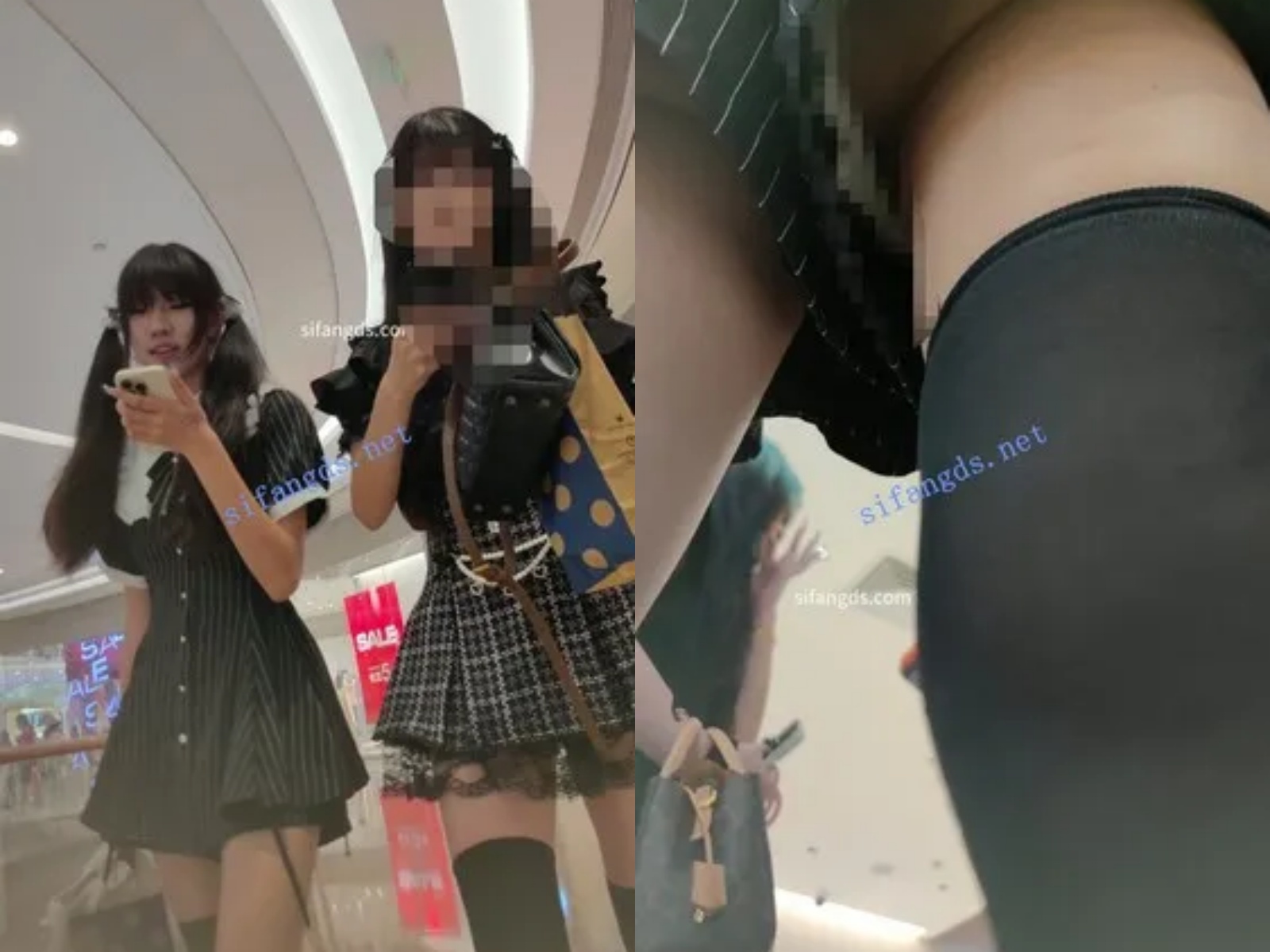 【永久专享】【CSCD】黑色裤裙双马尾黑丝小美女逛街吃饭，白色内内【1V】【435M】