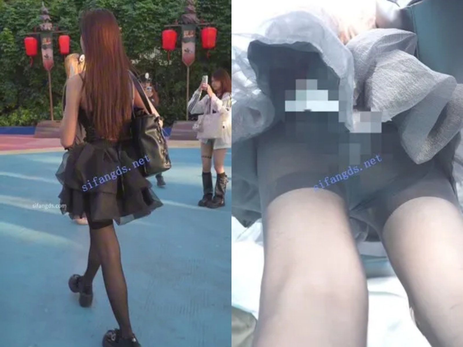 【永久专享】(BC-AA-594)吊带裙小姐姐丝袜太短屁股露在外面..排队拍照被CD【1V】【641M】