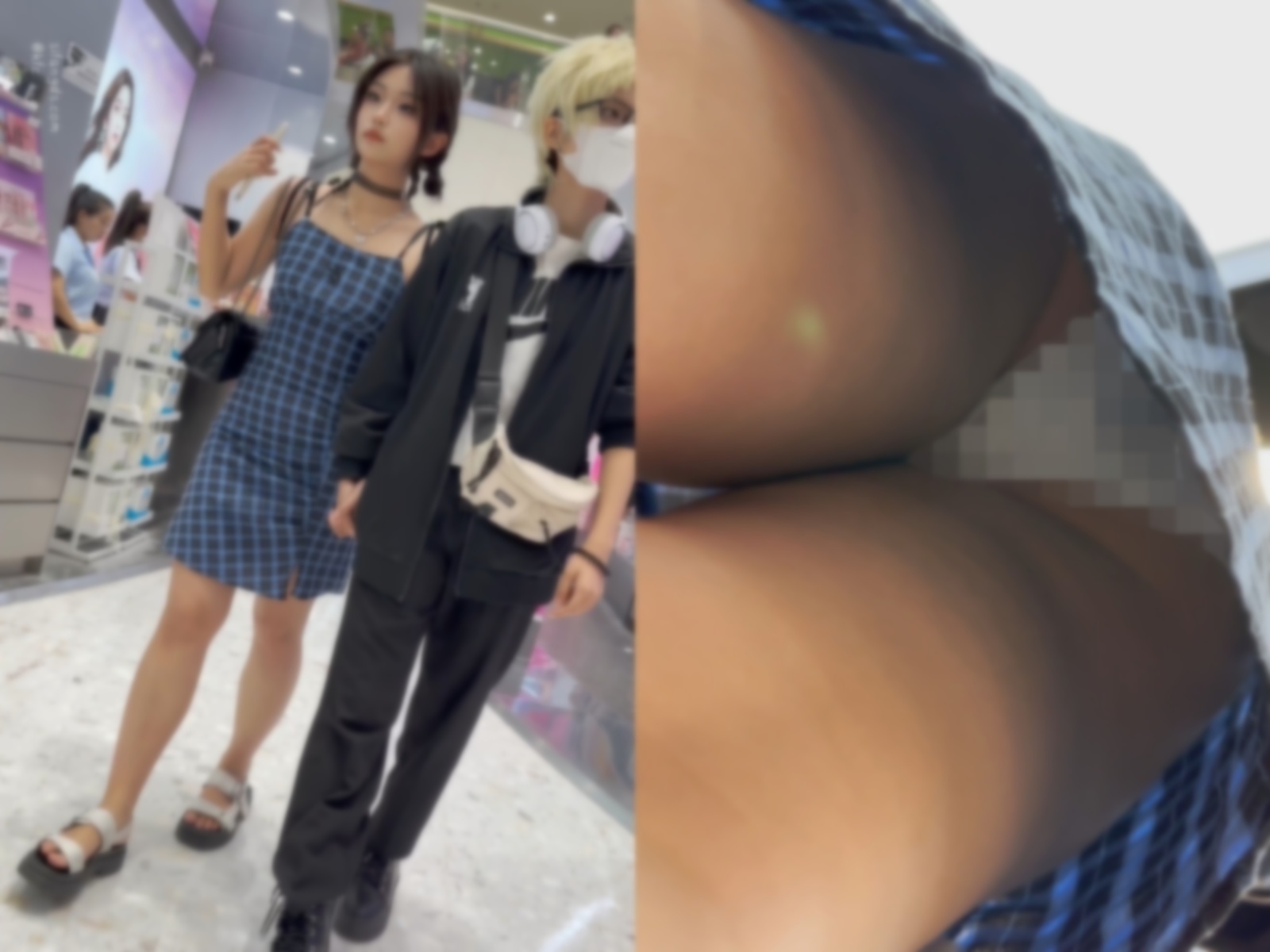 【永久专享】【KFC】精神小妹和黄毛男友逛街·露背吊带裙白色内内前后CD【1V】【369M】