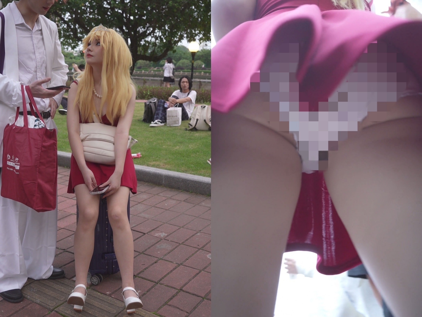 【永久专享】【xxn-312】吊带红裙金发美女..蕾丝边可爱卡通内一路跟拍【1V】【360M】