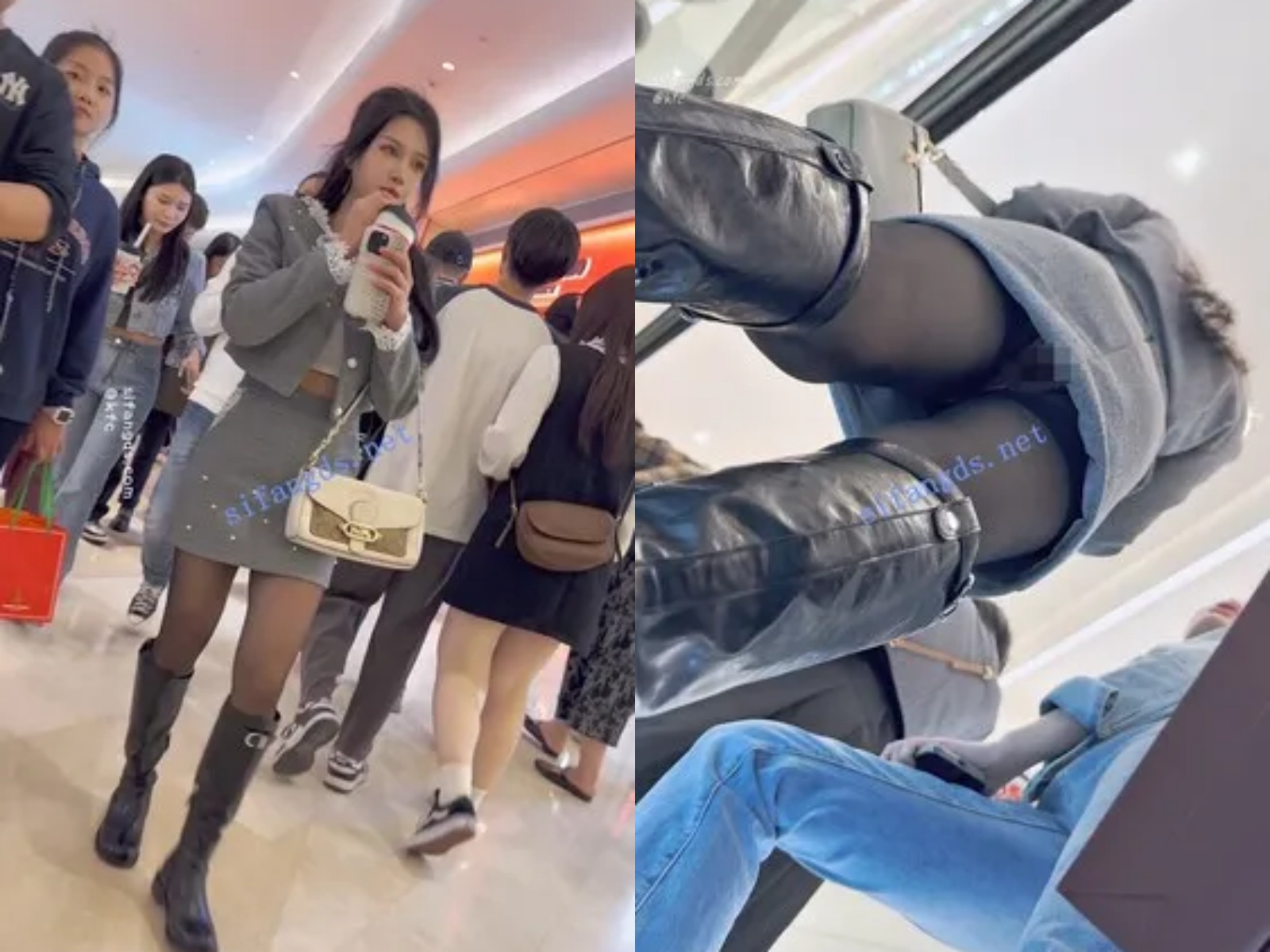 【永久专享】【KFC】骚货靓女和大叔逛街·开档黑丝袜短裙骚窄内前后CD【1V】【1.5G】