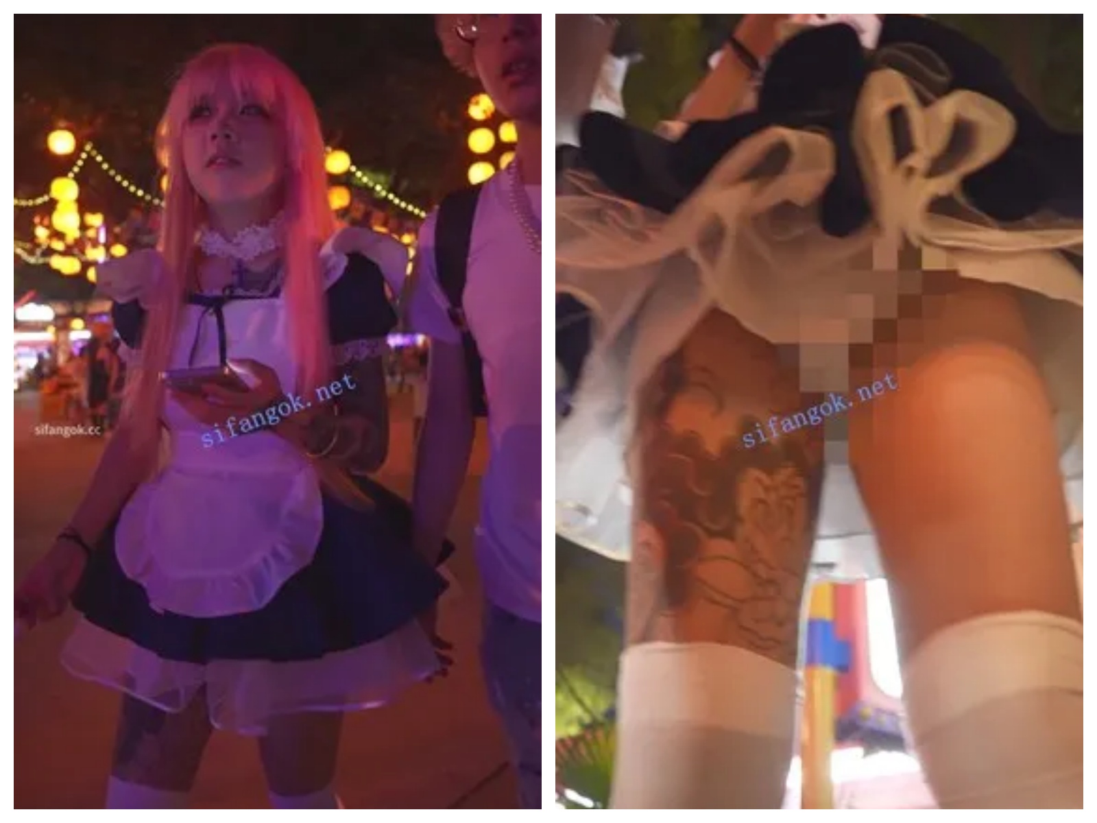 【永久专享】(BC-AA-617)精神小妹cos粉发女仆逛街..白色卡通内又纯又骚【1V】【362M】