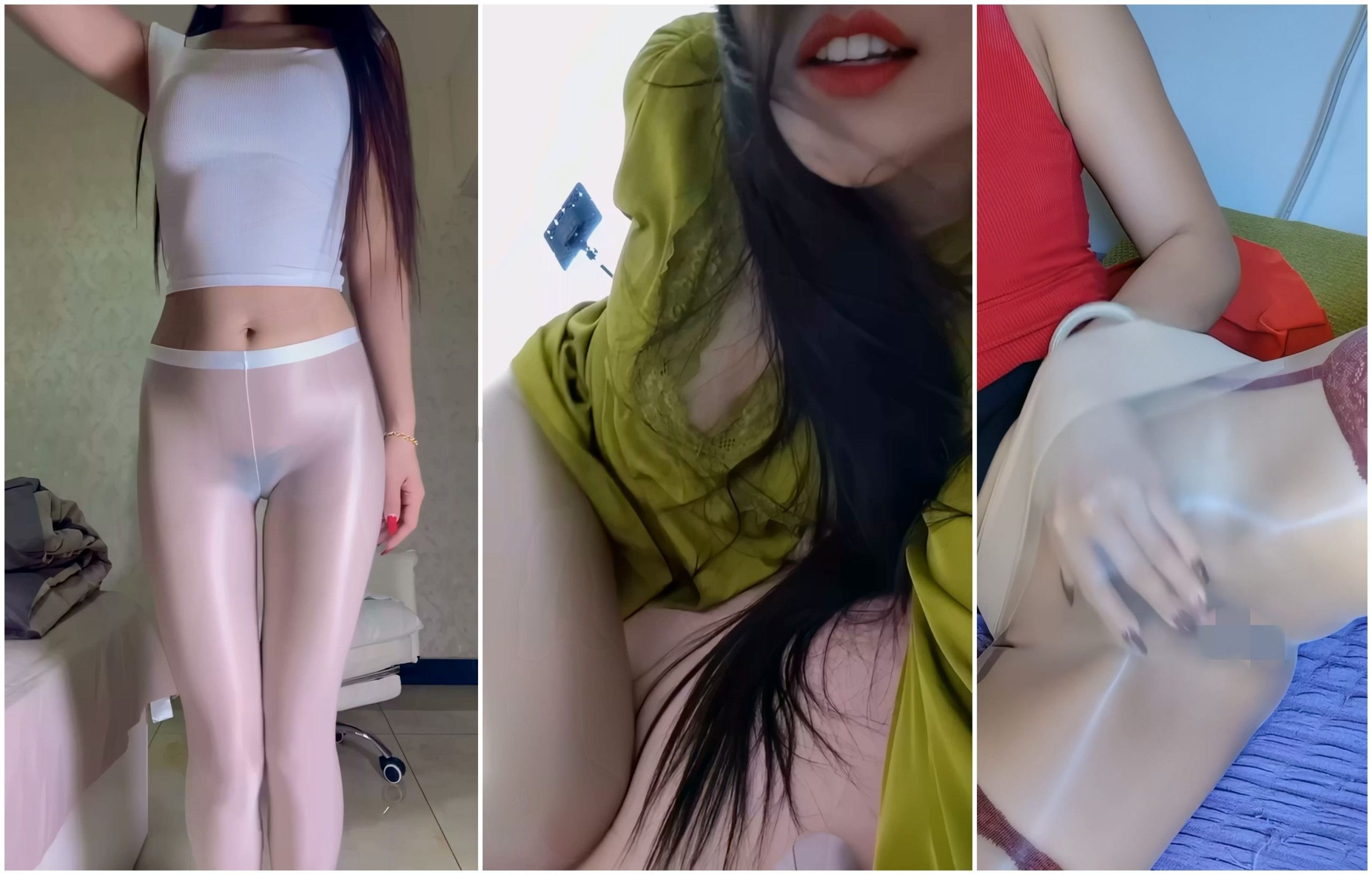 【抖音福利】亮油黑丝无内丝袜长腿御姐【桃子】自慰掰穴【21V】【9.09G】