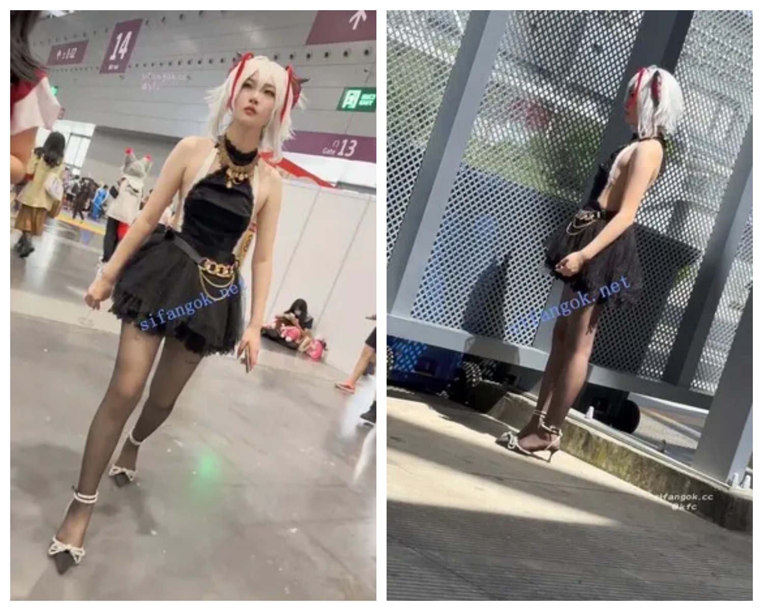 【永久专享】【KFC】短裙露背装COSER逛街约拍·高跟黑丝袜粉色内前后CD够骚【1V】【986M】