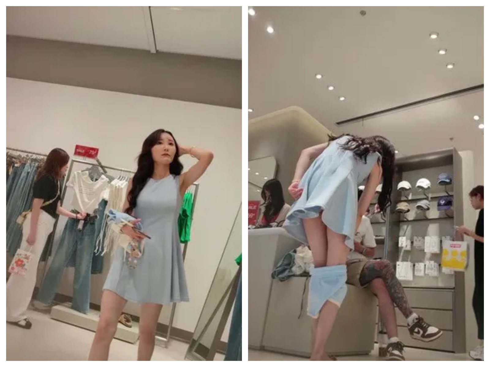 【永久专享】熊猫CD-XM322蓝色连衣裙美女和男朋友逛街买衣服，白色窄内漏B边【1V】【1.7G】