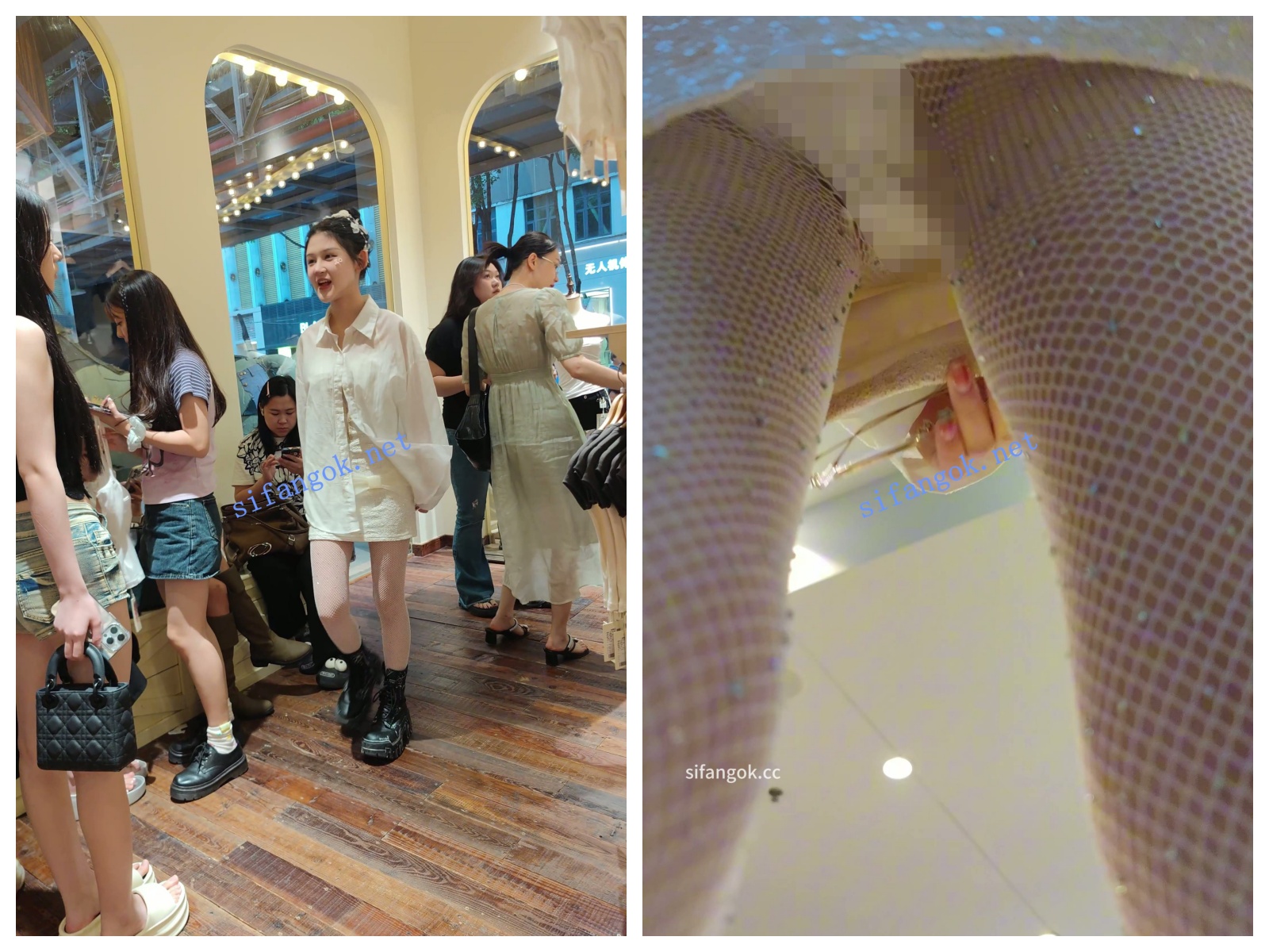 【永久专享】付模版【CSCD】白色闪钻渔网袜美女和闺蜜逛街，白色内内【1V】【722M】