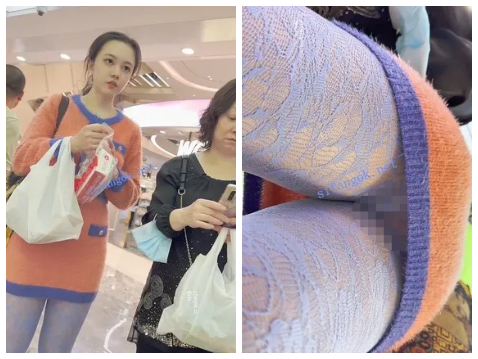 【永久专享】【KFC】妈妈带着反差骚女儿逛街·可爱脸却穿着蓝色网袜橙内【1V】【1.38G】