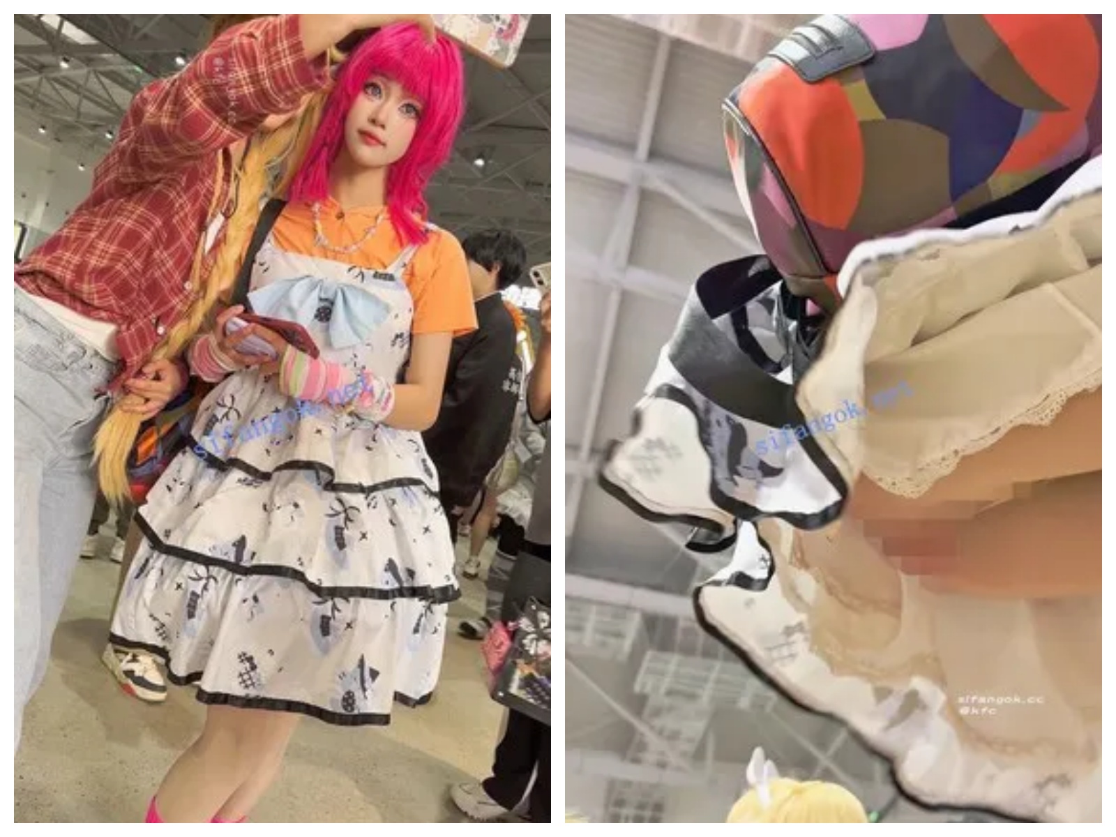 【永久专享】【KFC】长裙COSER学生妹逛展·一直蹲下合影·翘屁股露出粉色内【1V】【303M】