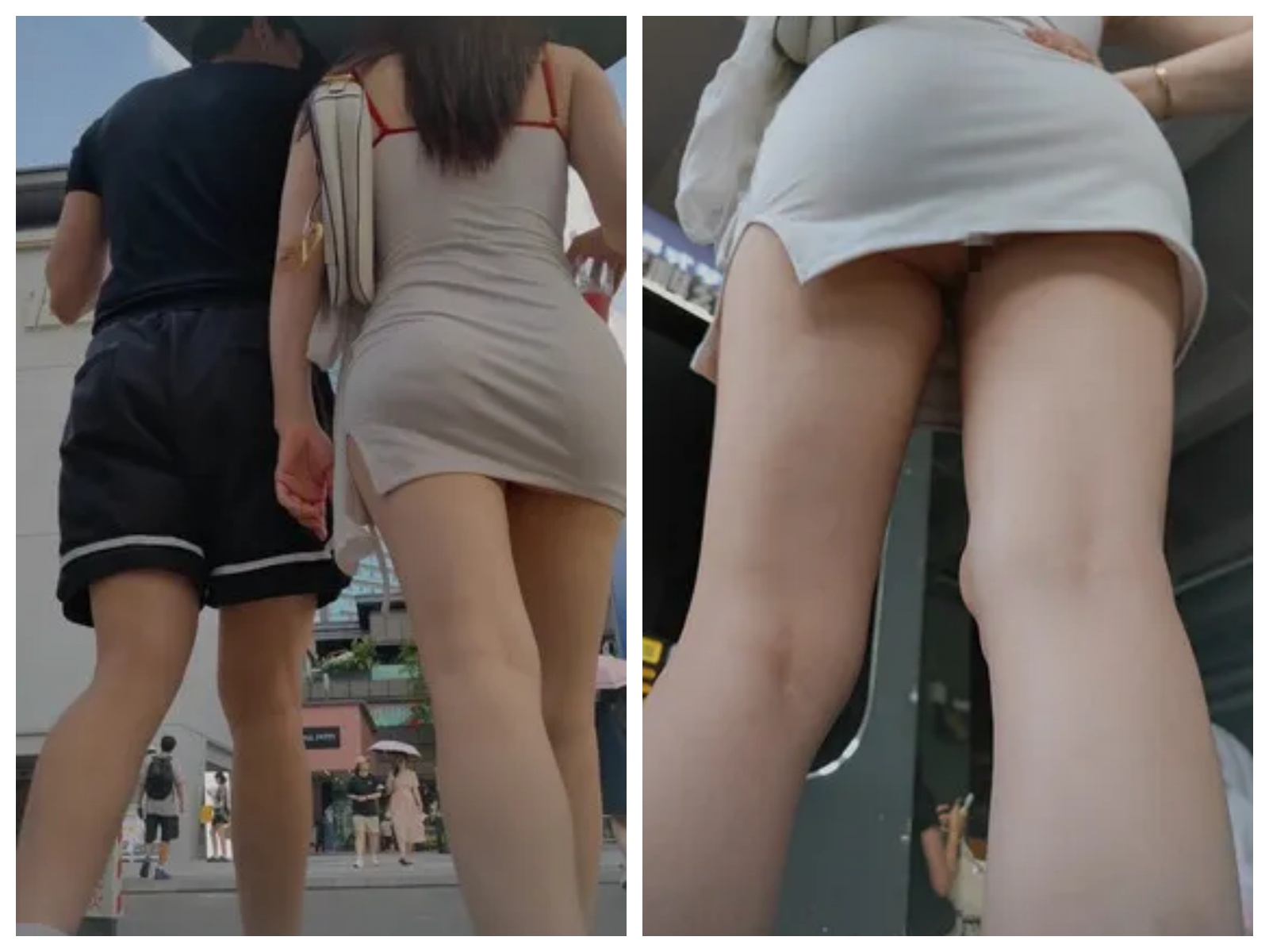 【永久专享】熊猫CD-XM337白色包臀裙美女和男朋友逛街，白色丁字裤【1V】【854M】