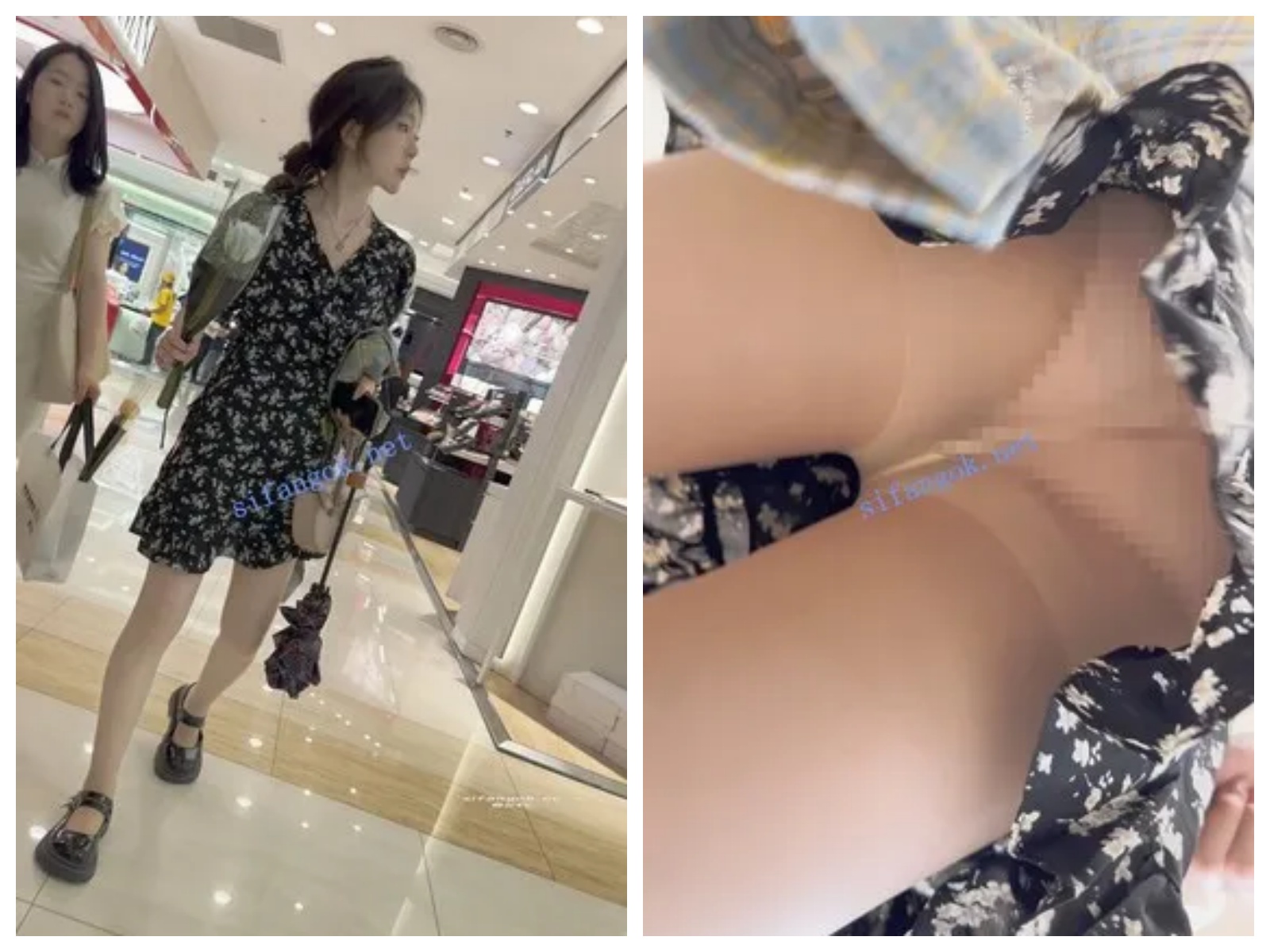 【永久专享】【KFC】长裙学生妹和闺蜜逛街·拿着花四处找帅哥·肉丝袜粉内【1V】【666M】