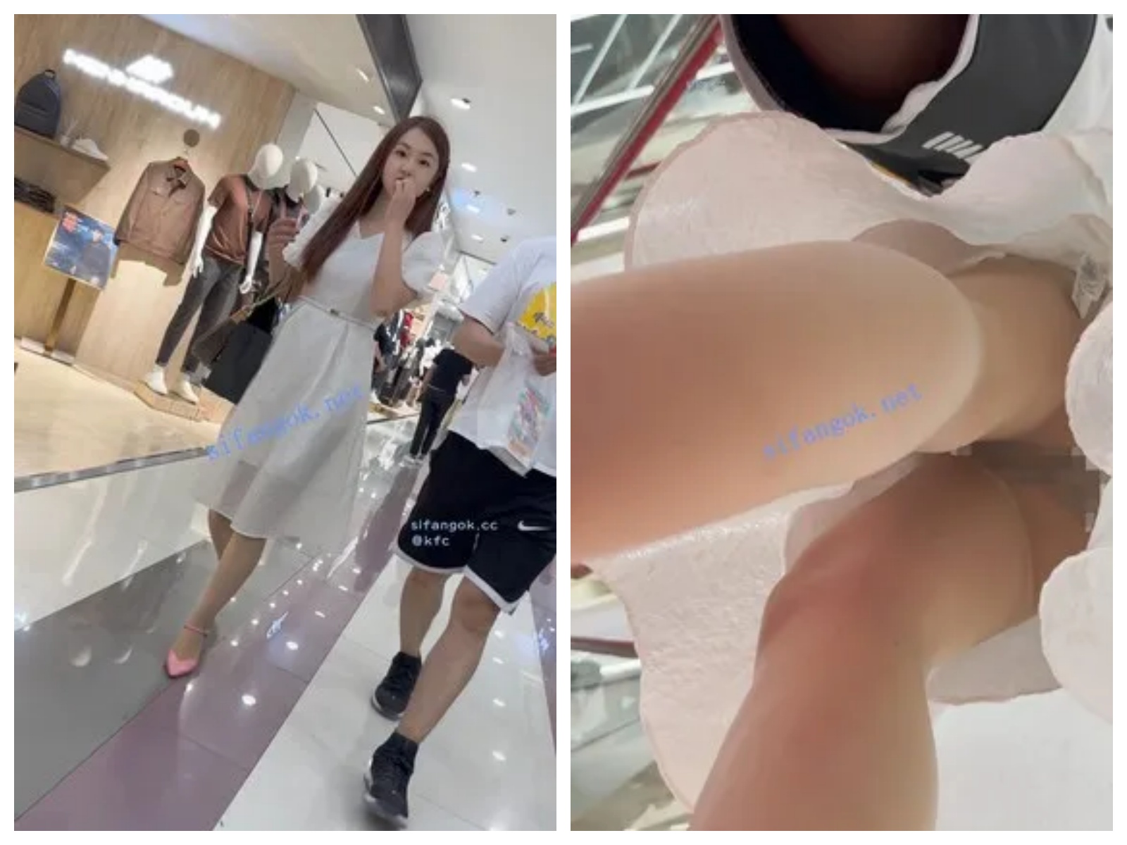 【KFC】⭐年轻少妇和男友逛街吃小吃·长裙肉色丝袜·豹纹窄内够骚【1V】【937M】