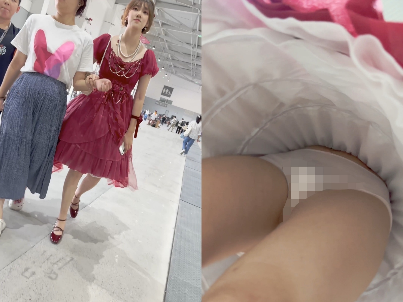 【KFC】学生妹跟着妈妈弟弟逛街·红色长裙白色一次性内微透【1V】【890M】