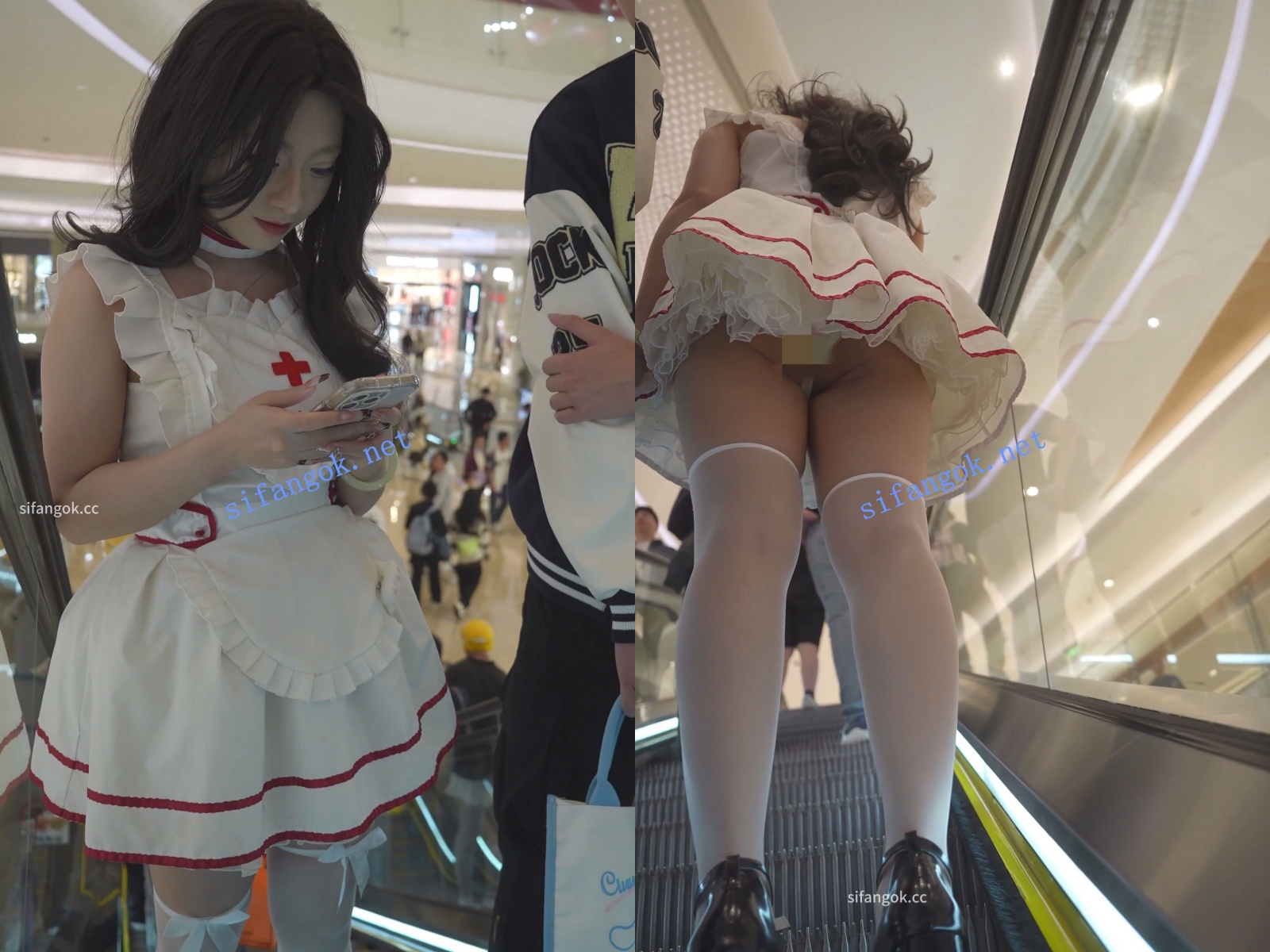 (BC-AA-643)小姐姐刚上大学..护士装逛商场扶梯前后CD微透白内【1V】【289M】