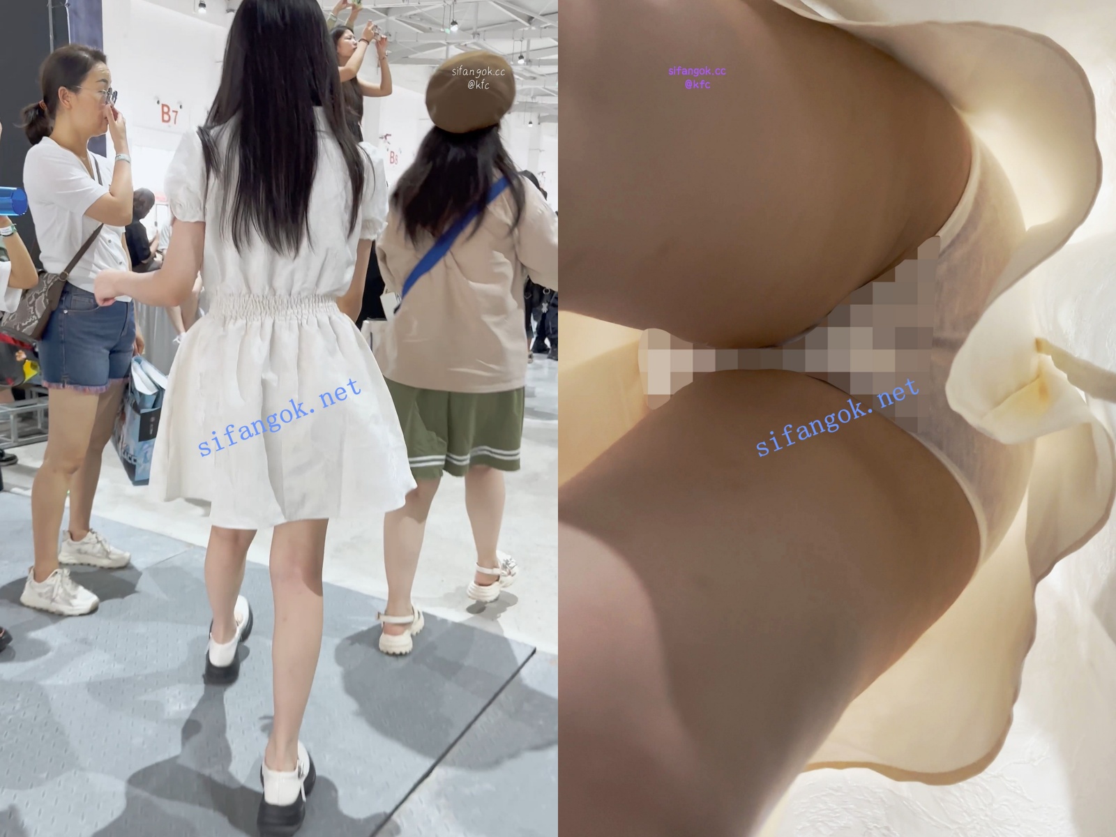 【KFC】长裙学生妹逛街·毫无察觉两腿中的相机·白色一次性内【1V】【553M】
