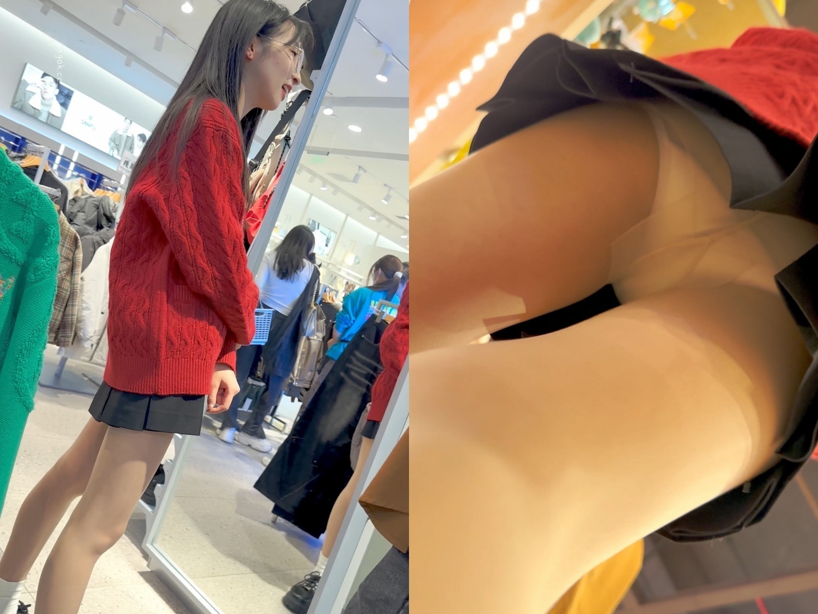 【KFC】短裙学生妹和男友甜蜜逛街·肉色丝袜白色内内前后CD【1V】【907M】