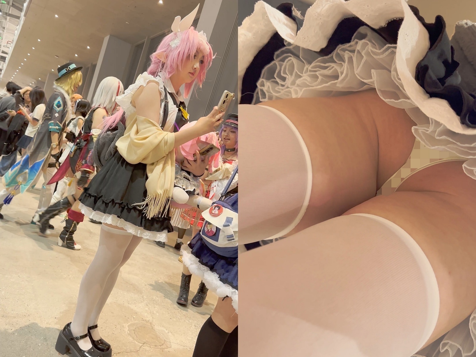 【KFC】学生妹COSER逛街拍照·过膝白丝·翘屁股露出白色内内【1V】【680M】