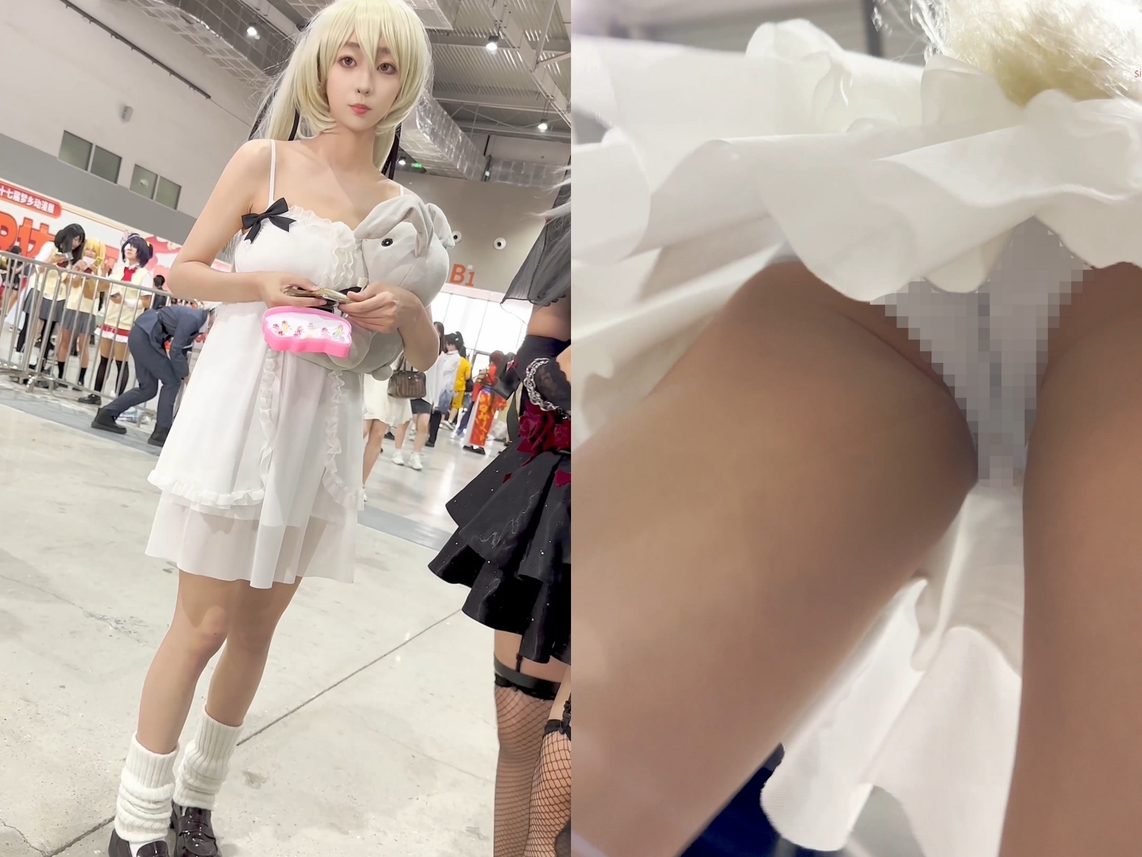 【KFC】白色长裙堆堆袜学生妹逛街·淡蓝色内内前后CD【1V】【378M】