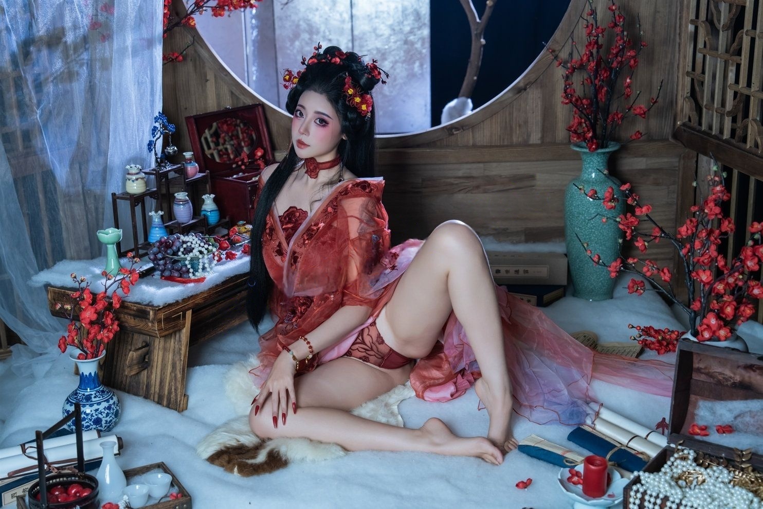 顶级颜值 奈汐酱 4月最新超大尺度 古风醉梅【1V90P】【4.25G】