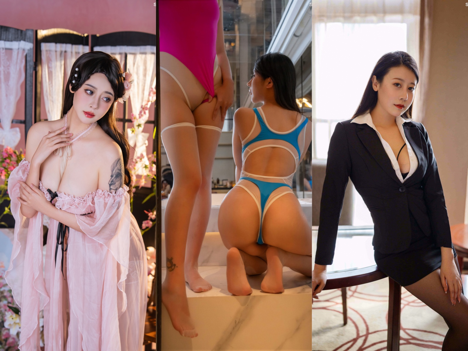 【奈汐酱nice】极品巨乳肥臀女神 白色蕾丝内内透黑毛 三套【217P】【4.5G】